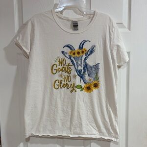 Gildan Cream T-Shirt with Goat and Sunflower Design - Has a small spot